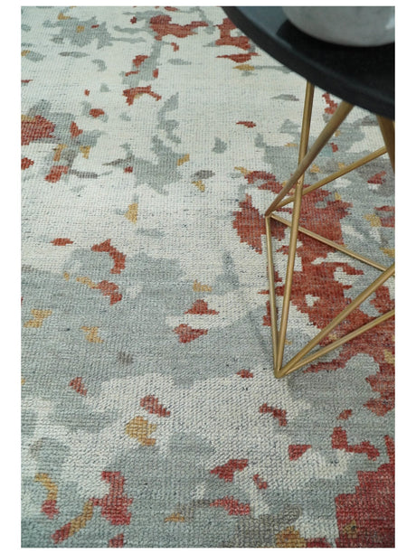 8x10 Hand Knotted Brown and Silver Modern Abstract Low Pile Wool Rug