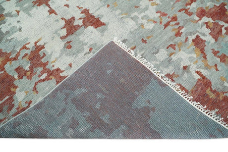 8x10 Hand Knotted Brown and Silver Modern Abstract Low Pile Wool Rug