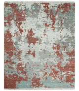 8x10 Hand Knotted Brown and Silver Modern Abstract Low Pile Wool Rug