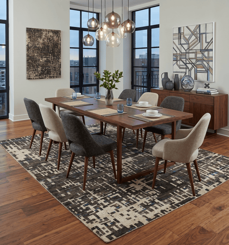 8x10 Hand Knotted Charcoal And Beige Modern Contemporary Recycled Silk Area Rug