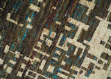 8x10 Hand Knotted Charcoal And Beige Modern Contemporary Recycled Silk Area Rug