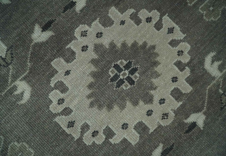 8x10 Hand Knotted Charcoal and Silver Traditional Oushak Wool Rug