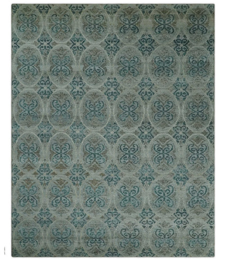 8x10 Hand Knotted Gray, Blue and Brown Modern Contemporary Recycled Silk Area Rug