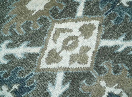 8x10 Hand Knotted Gray, Blue and Ivory Traditional Persian Oushak Wool Rug | AC6810