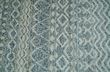 8x10 Hand Knotted Ivory and Blue Modern Contemporary Southwestern Tribal Trellis Recycled Silk Area Rug