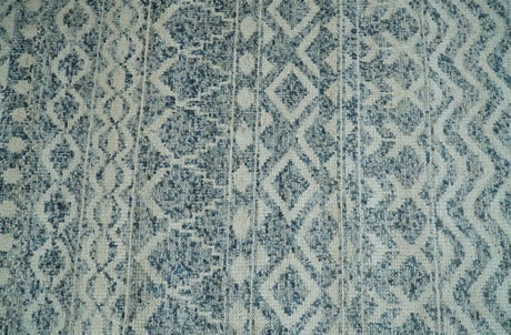 8x10 Hand Knotted Ivory and Blue Modern Contemporary Southwestern Tribal Trellis Recycled Silk Area Rug
