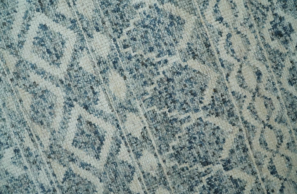 8x10 Hand Knotted Ivory and Blue Modern Contemporary Southwestern Tribal Trellis Recycled Silk Area Rug