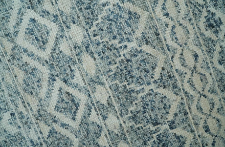 8x10 Hand Knotted Ivory and Blue Modern Contemporary Southwestern Tribal Trellis Recycled Silk Area Rug