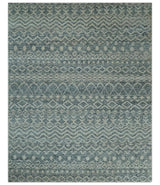 8x10 Hand Knotted Ivory and Blue Modern Contemporary Southwestern Tribal Trellis Recycled Silk Area Rug