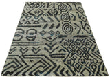 8x10 Hand Knotted Ivory and Charcoal Modern Contemporary Recycled Silk Area Rug