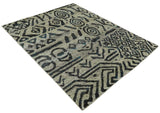 8x10 Hand Knotted Ivory and Charcoal Modern Contemporary Recycled Silk Area Rug
