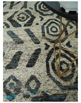 8x10 Hand Knotted Ivory and Charcoal Modern Contemporary Recycled Silk Area Rug