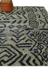 8x10 Hand Knotted Ivory and Charcoal Modern Contemporary Recycled Silk Area Rug