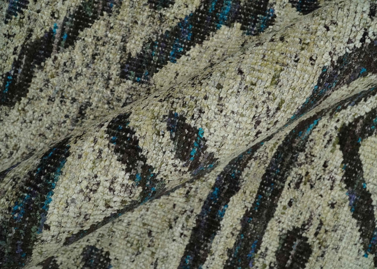 8x10 Hand Knotted Ivory and Charcoal Modern Contemporary Recycled Silk Area Rug