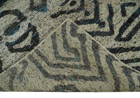 8x10 Hand Knotted Ivory and Charcoal Modern Contemporary Recycled Silk Area Rug