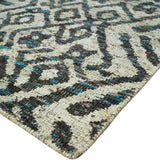 8x10 Hand Knotted Ivory and Charcoal Modern Contemporary Recycled Silk Area Rug