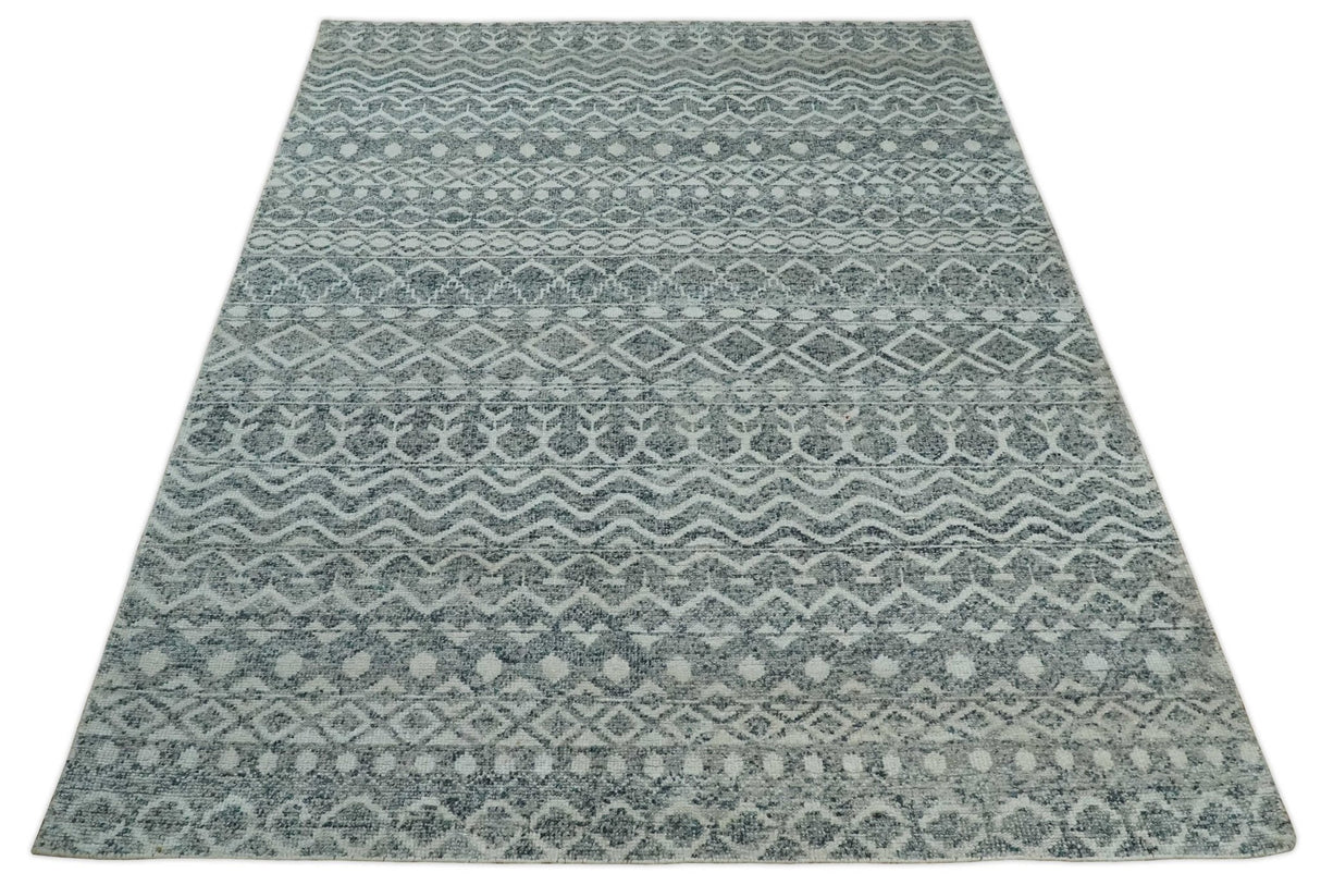 8x10 Hand Knotted Ivory and Gray Modern Contemporary Southwestern Tribal Trellis Recycled Silk Area Rug