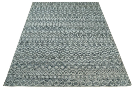 8x10 Hand Knotted Ivory and Gray Modern Contemporary Southwestern Tribal Trellis Recycled Silk Area Rug