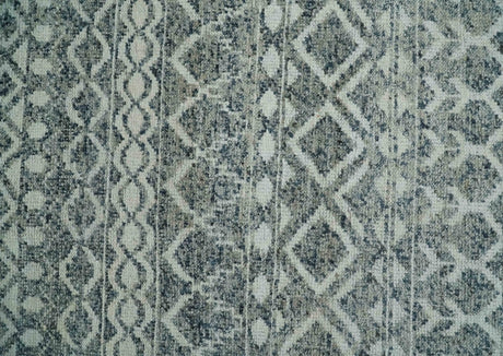 8x10 Hand Knotted Ivory and Gray Modern Contemporary Southwestern Tribal Trellis Recycled Silk Area Rug