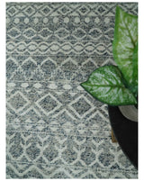 8x10 Hand Knotted Ivory and Gray Modern Contemporary Southwestern Tribal Trellis Recycled Silk Area Rug
