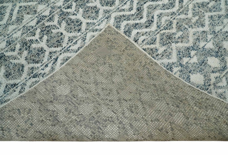 8x10 Hand Knotted Ivory and Gray Modern Contemporary Southwestern Tribal Trellis Recycled Silk Area Rug
