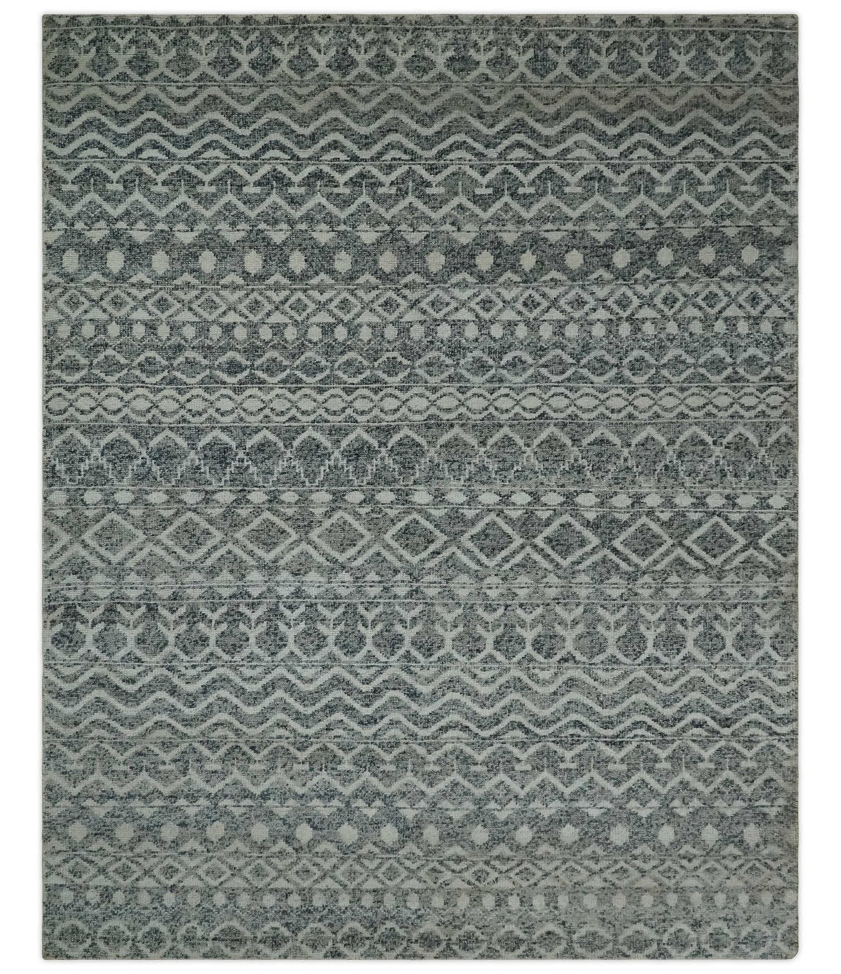 8x10 Hand Knotted Ivory and Gray Modern Contemporary Southwestern Tribal Trellis Recycled Silk Area Rug