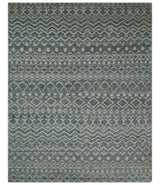 8x10 Hand Knotted Ivory and Gray Modern Contemporary Southwestern Tribal Trellis Recycled Silk Area Rug