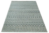 8x10 Hand Knotted Ivory, Gray and Blue Modern Contemporary Southwestern Tribal Trellis Recycled Silk Area Rug