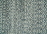 8x10 Hand Knotted Ivory, Gray and Blue Modern Contemporary Southwestern Tribal Trellis Recycled Silk Area Rug