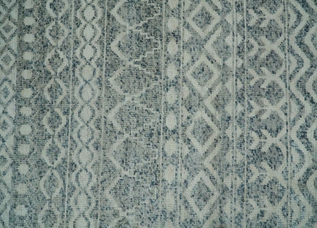 8x10 Hand Knotted Ivory, Gray and Blue Modern Contemporary Southwestern Tribal Trellis Recycled Silk Area Rug