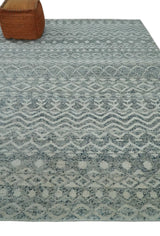 8x10 Hand Knotted Ivory, Gray and Blue Modern Contemporary Southwestern Tribal Trellis Recycled Silk Area Rug