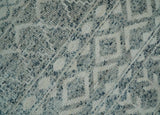 8x10 Hand Knotted Ivory, Gray and Blue Modern Contemporary Southwestern Tribal Trellis Recycled Silk Area Rug