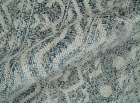8x10 Hand Knotted Ivory, Gray and Blue Modern Contemporary Southwestern Tribal Trellis Recycled Silk Area Rug