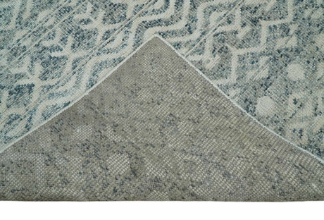 8x10 Hand Knotted Ivory, Gray and Blue Modern Contemporary Southwestern Tribal Trellis Recycled Silk Area Rug