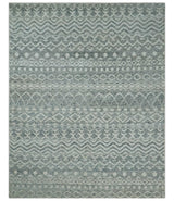 8x10 Hand Knotted Ivory, Gray and Blue Modern Contemporary Southwestern Tribal Trellis Recycled Silk Area Rug | OP40
