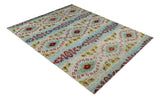 8x10 Hand Knotted Ivory, Red and Blue Persian Recycled Silk Area Rug