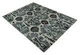 8x10 Hand Knotted Ivory, Teal and Black Contemporary Recycled Silk Area Rug