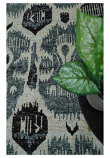 8x10 Hand Knotted Ivory, Teal and Black Contemporary Recycled Silk Area Rug