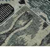 8x10 Hand Knotted Ivory, Teal and Black Contemporary Recycled Silk Area Rug