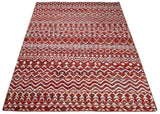 8x10 Hand Knotted Maroon and White Modern Contemporary Southwestern Recycled Silk Area Rug