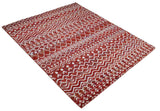 8x10 Hand Knotted Maroon and White Modern Contemporary Southwestern Recycled Silk Area Rug
