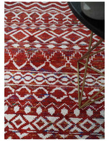 8x10 Hand Knotted Maroon and White Modern Contemporary Southwestern Recycled Silk Area Rug