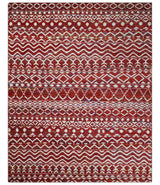 8x10 Hand Knotted Maroon and White Modern Contemporary Southwestern Recycled Silk Area Rug