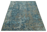 8x10 Hand Knotted Modern Abstract Blue and Brown Low Pile Wool Rug