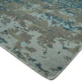 8x10 Hand Knotted Modern Abstract Blue and Brown Low Pile Wool Rug