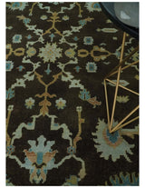 8x10 Hand Knotted Olive and Green Traditional Persian Oushak Wool Rug