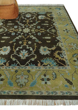 8x10 Hand Knotted Olive and Green Traditional Persian Oushak Wool Rug