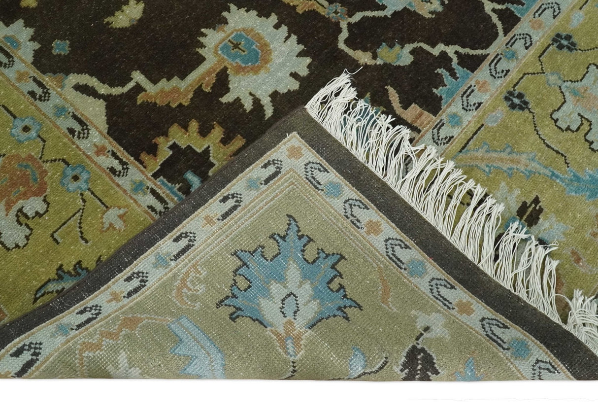 8x10 Hand Knotted Olive and Green Traditional Persian Oushak Wool Rug | AC3810