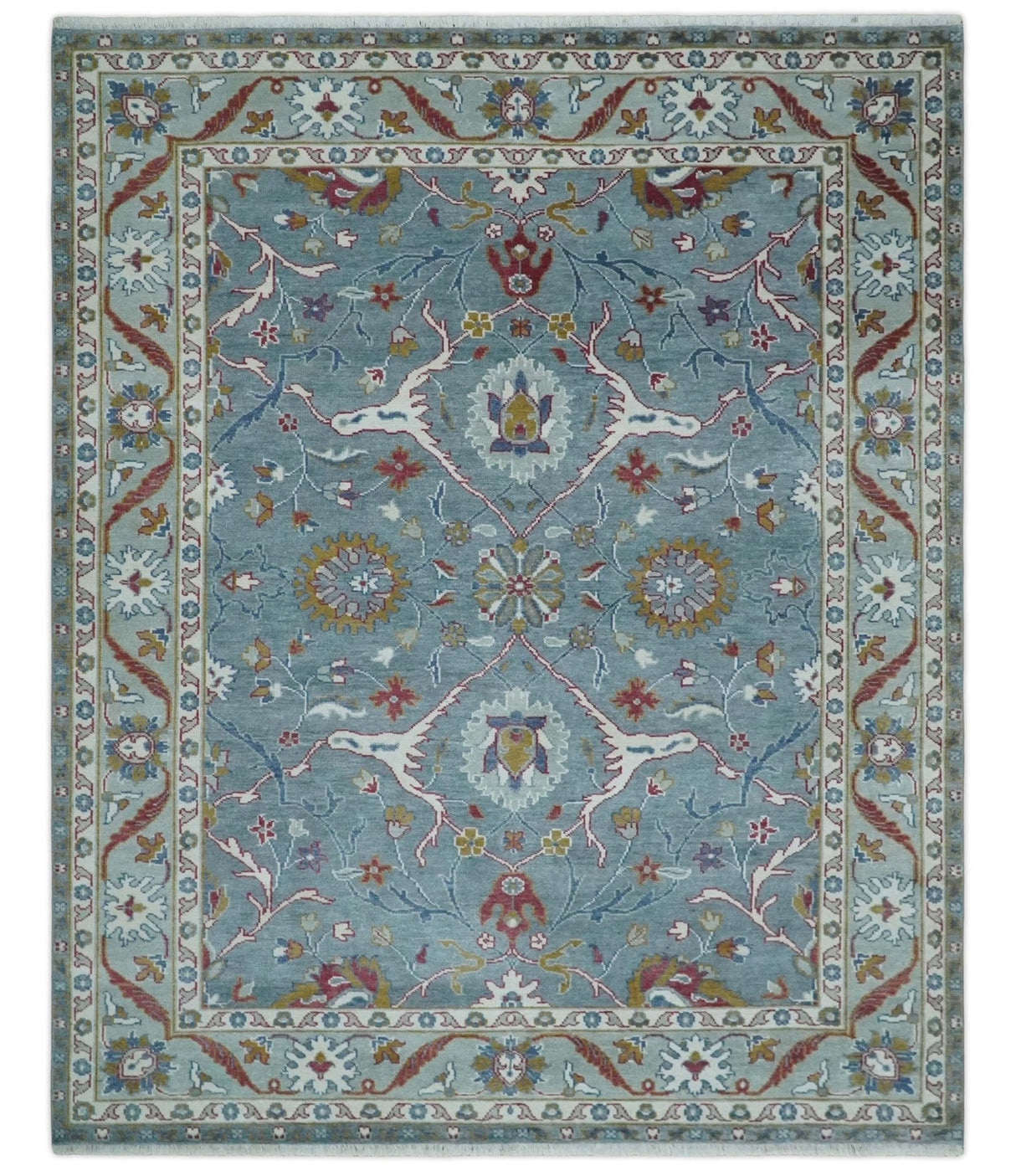 8x10 Hand Knotted Oriental Oushak Gray and Silver Wool Area Rug