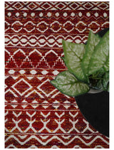 8x10 Hand Knotted Red and White Modern Contemporary Southwestern Tribal Trellis Recycled Silk Area Rug
